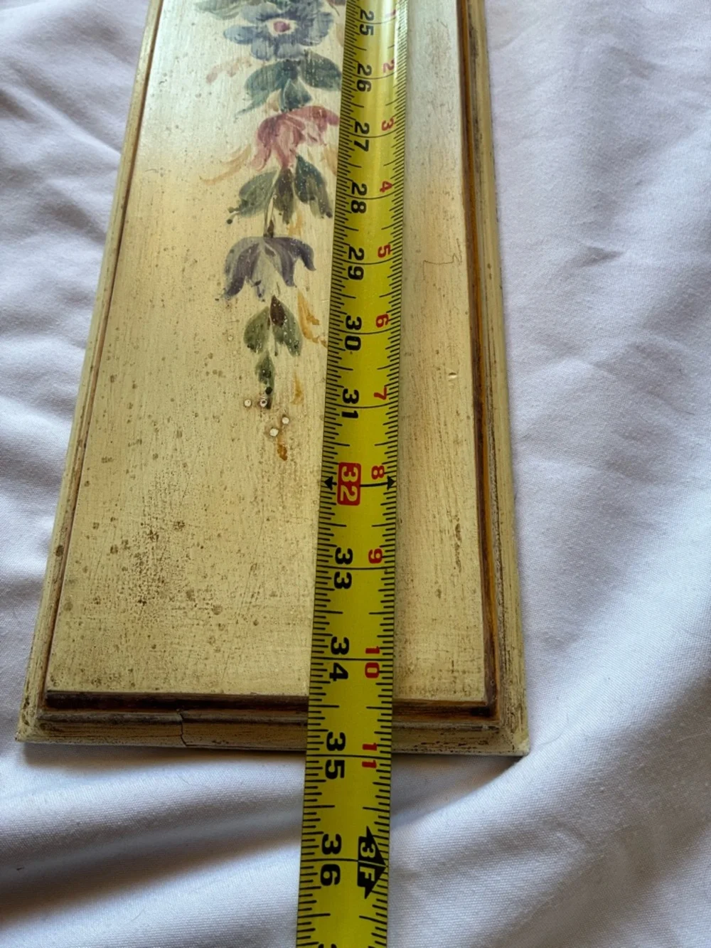 Italian Hand Painted Floral Wood Panel Yellow Multicolor Large TROMPE L'OEIL